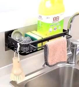 Sponge Holder Stainless Kitchen Bathroom Organizer Rack Dishwashing Cloth Soap Holder Hanging Rack Storage Shelf