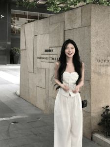 Korean Style Soft Wind Sleeveless Tank Top and Wide Leg Pants Two-Piece Set for Women Summer Slim Fit High Waist Straight Leg Pants