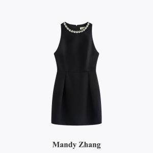 Star Sparkle Embellished Elegant Fashionable Summer Black Sleeveless Dress
