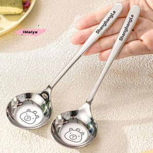 Cartoon Kapybala Stainless Steel Flat-Bottomed Spoon Chinese-Style Tablespoon Thickened Soup Dinnerware for Children