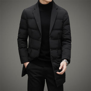 Mens Mid-Length Business Casual Suit down Jacket 2024 High-Quality Stylish Handsome Scarf Collar Winter Coat