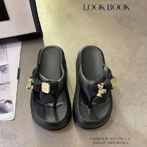 QKKshop สายแฟตัวแม่ห้ามพลาด ⚡รองเท้าแตะหญิง 4 สี รองเท้าหูหนีบ พื้นยางส้นตึก