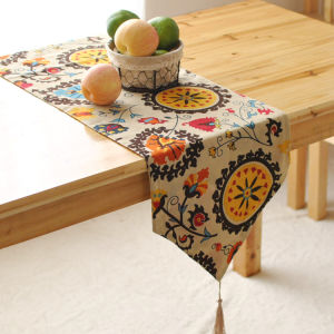 European Style Simple Sunflower Table Flag Cotton Linen Dining Table Mat Modern Bed Flag Curtain Home Decor Tablecloth
