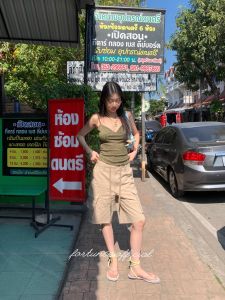 Fortunee Spring Summer Workwear Multi-Pocket Casual Khaki Womens Five-Quarter Pants Commute Style Natural Waist Trousers