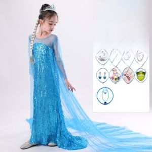 Elsa Princess Dress Girls Birthday Party Dress Summer Long Skirt Sweet Style Zipper Closure Princess Sleeve Dress for Kids