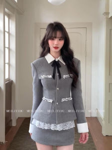 French Elegant Waist-Cinching Outfit Skirt Set Two-Piece College Style plus Size Womens Suit High Waist Short Skirt Coat