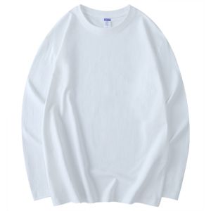 Heavyweight 320g Pure Cotton Long Sleeve T-Shirt Loose Mens Solid Color round Neck Top Thick Base Shirt Casual Youth Style