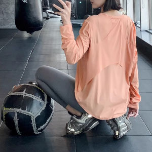 Womens Yoga Sportswear Loose Long Sleeve Running Slimming Fitness Clothes Quick Dry Breathable Moisture Wicking Gym Tops
