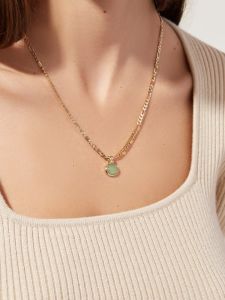 Ana Luisa Natural Stone Embedded Green Turin Simple Necklace Womens Fashion Jewelry Pure Silver Embedded Pendant Necklace
