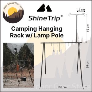 SHINETRIP A352 Aluminum Alloy Campfire Cooking Stand Set with Lamp Hanger Camping Cookware Hooks - Black