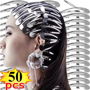 50ชิ้นคลิปผมโลหะ Y2K ตกแต่งกิ๊บดำติดผมขนแบบพกพาคลิปรูปหยดน้ำ BB เครื่องประดับผมที่ตกแต่งผมสำหรับเด็กผู้หญิง