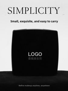 Black Logo Flip Cover Mirror Compact Portable Double Side Makeup Mirror for Touch up Korean Style Personal Grooming Tool