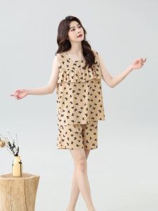 Bộ Đồ Ngủ Cotton Lụa Không Dây Không Tay Rộng Rãi Mùa Hè Cho Nữ Bộ Đồ Mặc Nhà Bằng Vải Cotton Nhân Tạo Có Thiết Kế Hoa
