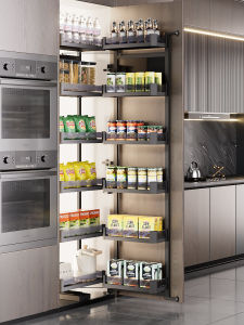 Modern Style Kitchen Cabinet Pull out Basket Deep Storage Shelf Snack Rack Damping Linked Shelf Aluminum Alloy Material