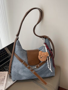 Premium Denim Blue Tote Bag Womens Single Shoulder Double Shoulder Bag 2025 New Fashion Versatile Commuter Crossbody Bag