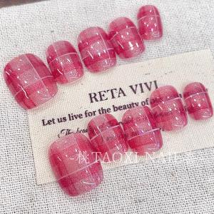 Handmade Short Wearable Nail Art Sweet Bubble Soda Removable Pink Colorful Fashionable Nail Tips Easy to Apply And Remove