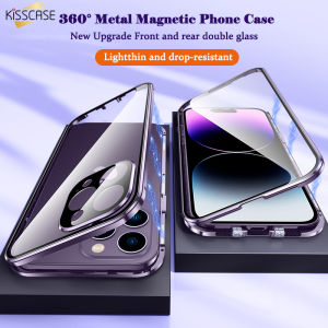 KISSCASE Snap-On Goggle Case Double-Sided Glass Mobile Phone Case Metal All-Inclusive Clear Protection Phone Case For iPhone 14 Pro Max 14 Plus 13 12 11 Xs Max Xr X Glass Shockproof Cover Case