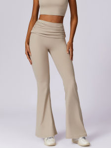 Ruched Super High Waist Wide Leg Fitness Pants Skinny Hip Raise Yoga Bell-Bottom Pants Belly Contracting Bootcut Casual Flab Hiding Sports Pants