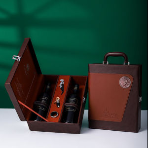 Premium Red Wine Box Customizable Gift Box with Double Pairs Leather Packaging Ideal for Restaurant and Wine Shop