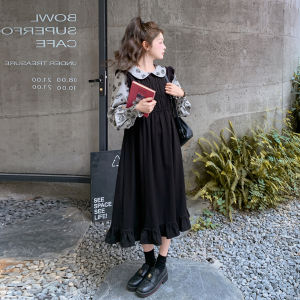 Black French School Style Sweet Anti-Aging Dress Womens Miniature Doll Dress Autumn New Arrival Casual Loose Waist Polyester Fiber