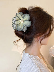 Kẹp Tóc Hình Hoa Trà Phong Cách Rừng Mới 2025 Kẹp Tóc Cá Mập Cho Nữ Mùa Hè Cao Cấp Kẹp Tóc Sau Đầu Bằng Vải Lưới