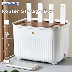 JustLiving 3 Layer Desktop WiFi Router Storage Box Drawer Organizer Shelf with wooden cover Plastic Socket Wire Storage Box Cable Power Plug Wire Storage Rack Household Wire Board Cable Organizer
