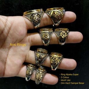 3 Colour ‼️Ring Cincin Atau Emban Akik Alpaka Super Kombinasi Gold + Hitam.