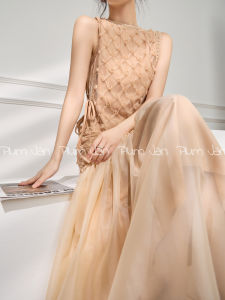 PlumJan | Round Neck A-Line Waist Cinching Lace Dress for Women Summer