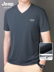 JEEP SPIRIT | Mens Dad Short Sleeve V-Neck Icy Silk T-Shirt New Style