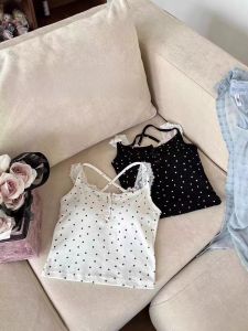 Lace Trim Polka Dot Strap Vest Womens Inner Match Beautiful Back Bra Integrated Base with Chest Pad Tube Top Spicy Girl Top