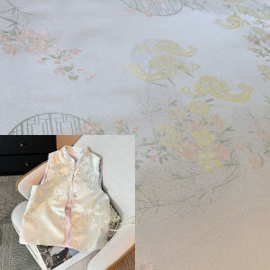 Chinese Style Silk Fabric Embroidered Patterned Polyester Fiber for Clothing DIY Home Decorations Lucky Cloud Window Flowers