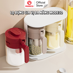 Lọ Đựng Gia Vị Thuỷ Tinh Boro Chống Vỡ Cao Cấp Modeco - Hộp Đựng Gia Vị Có Thìa Để Ngăn Riêng Chống Ẩm Nắp Kín Có Khóa