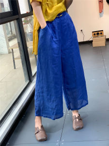 Slimming High Waist Wide Leg Pants Womens Loose Fit Linen Material Casual Trousers Button Detail Versatile Summer Wear