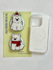 Minimalist Wind Splash Ink Cute West Highland Dog Magnetic Bracket Iphone15promax Apple 14 Phone Case 11 New Arrival 14promax Female 12 Cute 13pm Double Layer Silicone Drop-Resistant Soft Case