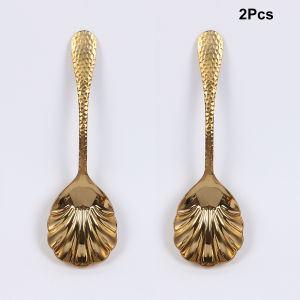 Stainless Steel Shell Shape Serving Spoon Gold Silver Large Long Handle Slotted Spoon for Dining Events and Catering Service