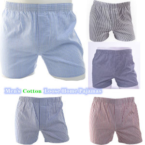 Ready Stock Boxer Shorts Men M-3XL Plus Size Cotton Loose Home Pajamas Sleep Short Pants Mens Casual Striped Shorts Thin Home Wear Pyjamas Underwear For Men Boxer Briefs