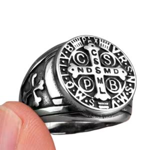 แหวนผู้ชายเซนต์เบเนดิกต์ไล่ผีสแตนเลสคาทอลิกโรมัน