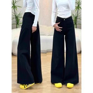 กางเกงยีนส์ทรงหลวมเอวสูงผ่าขากางเกงขายาวทรงหลวมสำหรับผู้หญิงไซส์ใหญ่ฤดูใบไม้ร่วงและฤดูหนาว กางเกงขายาวทรงขากระบอก