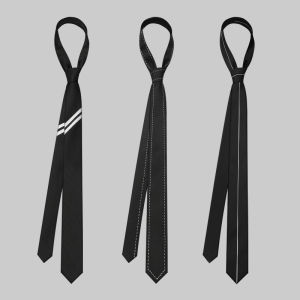 Black Casual Mens Tie Handmade Decorative Fashion White Dotted Line College Professional Small Niche High-End Feeling