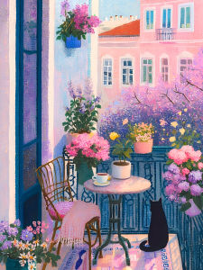 Huacan 5D DIY Diamond Painting Balcony Flower Cat Diamond Embroidery Landscape New Collection 2026 Decorative Paintings