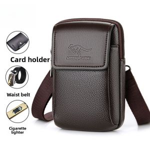 Mens Mini Casual Business Mobile Phone Waist Bag Leather Belt Small Hanging Bag Single Shoulder Slant Cross Male Bag