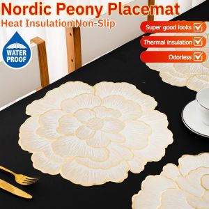 Nordic Peony Placemat Heat Insulation Non-Slip Anti-Scald Coaster Waterproof Anti-Oil Coasters