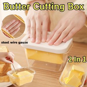 Quick Butter Cutting Box 2 in 1 Butter Slicer Transparent Cheese Cutter Box Butter Container Fresh-keeping Box