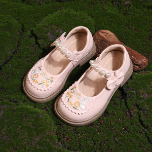Princess Shoes for Girls Embroidered Leather Shoes Ethnic National Style Performance Childrens Footwear Magic Tape Closure
