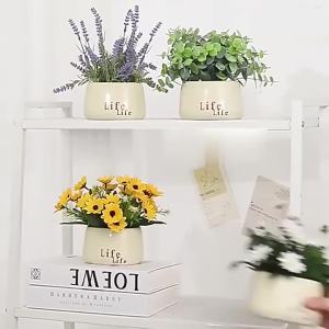 Artificial Sunflower Fake Potted Plant Lifelike Plastic Simulation Flowers with Pot for Home Decor