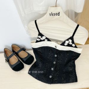 VKSOD | Áo ba lỗ không tay màu đen ôm vừa vặn phong cách Pháp cho nữ mùa hè gợi cảm mặc ngoài trời thời trang công sở