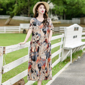 Plus Size Faux Silk Dress Womens Summer Thin Fashion Loose Western Style Nightdress Classy Ladieswear Suitable for Daily Wear