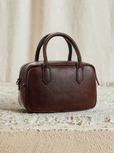 IT GOLINR Genuine Leather Womens Bag Casual Handbag Bowling Bag Commuter Vintage Large Capacity Crossbody Bag