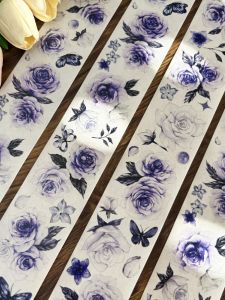 New Product Floral Design Purple Large Flower Vintage Washi Tape Handmade Journal Stickers Creative Cultural Products