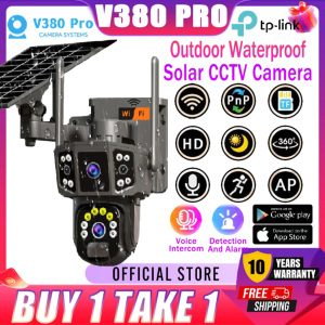 BUY 1 TAKE 1 V380 PRO Solar CCTV Camera WiFi Connect Three Lens HD Surveillance Color Night Vision Two-Way Audio Waterproof CCTV Security Cameras